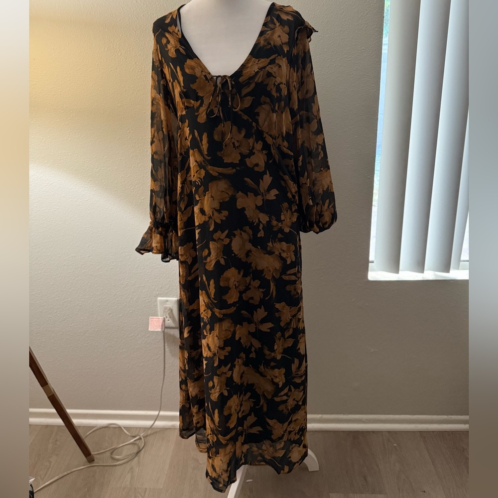 A New Day Elegant Floral Black and Brown Dress